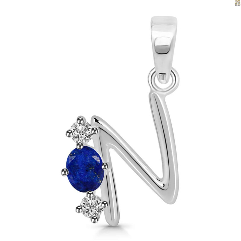 Lapis & White Topaz Alphabet N Pendant LLP-RDA-66.
