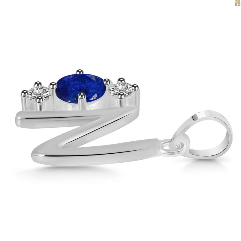 Lapis & White Topaz Alphabet N Pendant