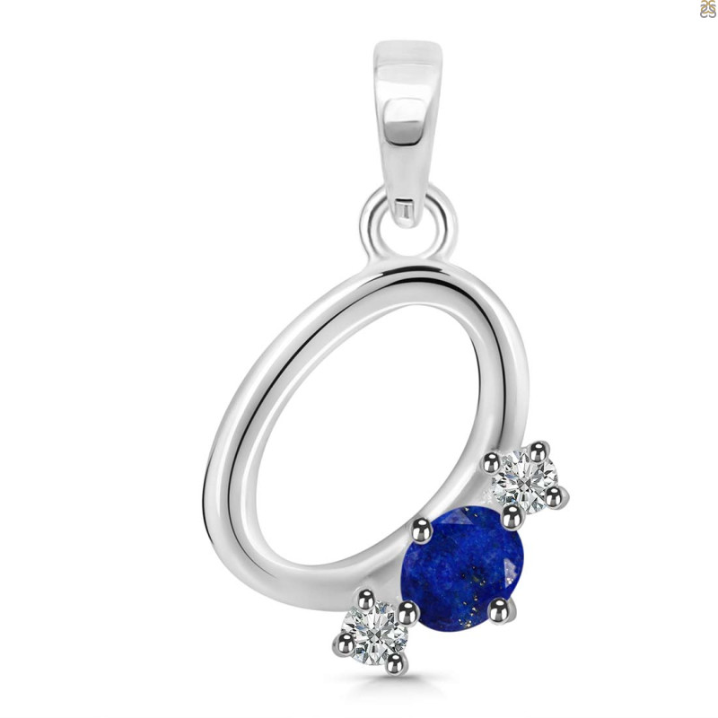 Lapis & White Topaz Alphabet O Pendant LLP-RDA-67.