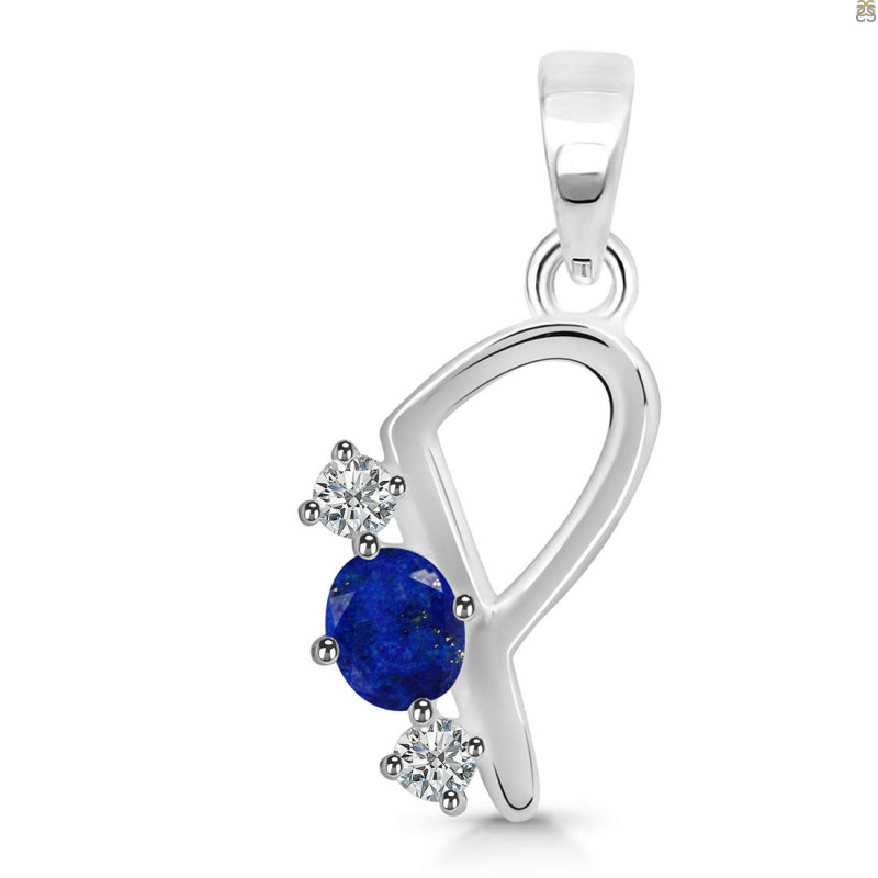 Lapis & White Topaz Alphabet P Pendant LLP-RDA-68.