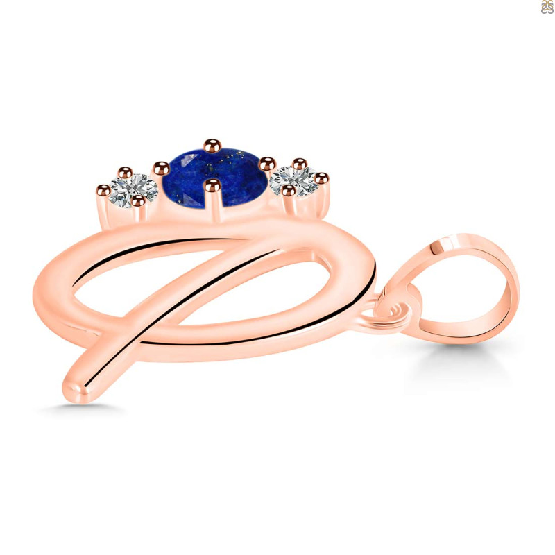 Lapis & White Topaz Alphabet Q Pendant LLP-RDA-69.