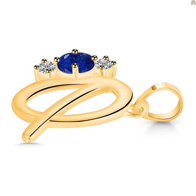 Lapis & White Topaz Alphabet Q Pendant LLP-RDA-69.