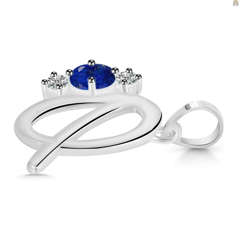 Lapis & White Topaz Alphabet Q Pendant