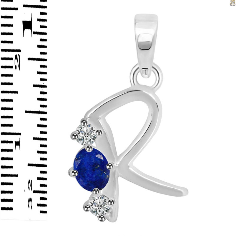 Lapis & White Topaz Alphabet R Pendant LLP-RDA-70.