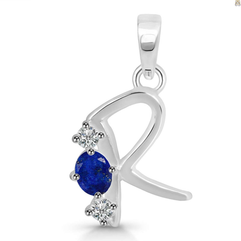 Lapis & White Topaz Alphabet R Pendant LLP-RDA-70.
