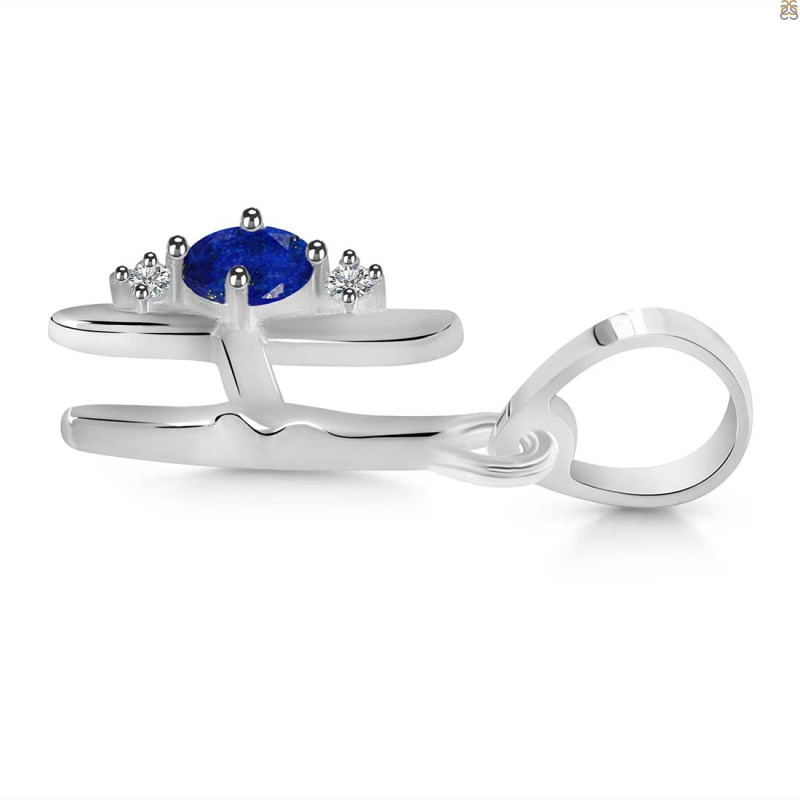 Lapis & White Topaz Alphabet H Pendant