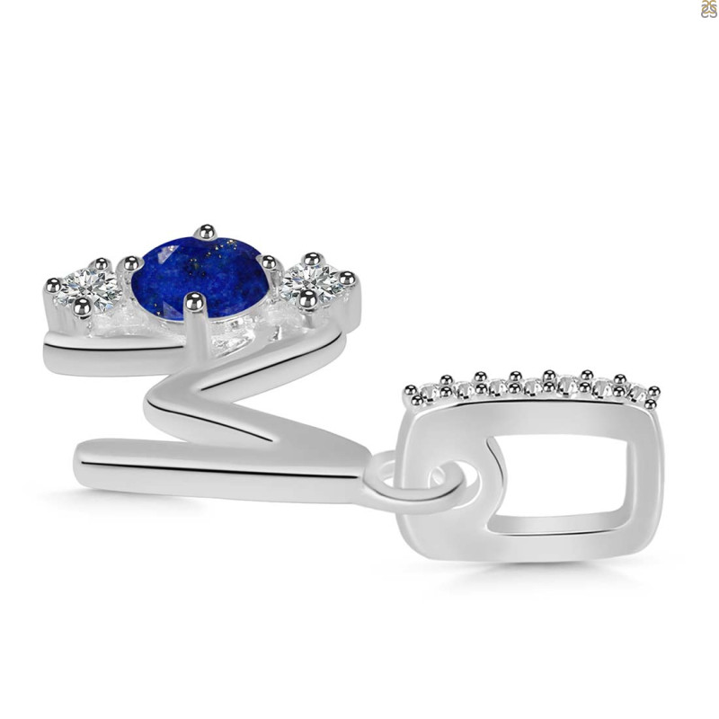 Lapis & White Topaz Alphabet M Pendant