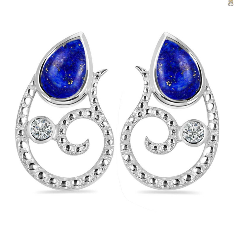 Lapis & White Topaz Stud Earring LLP-RDE-55.