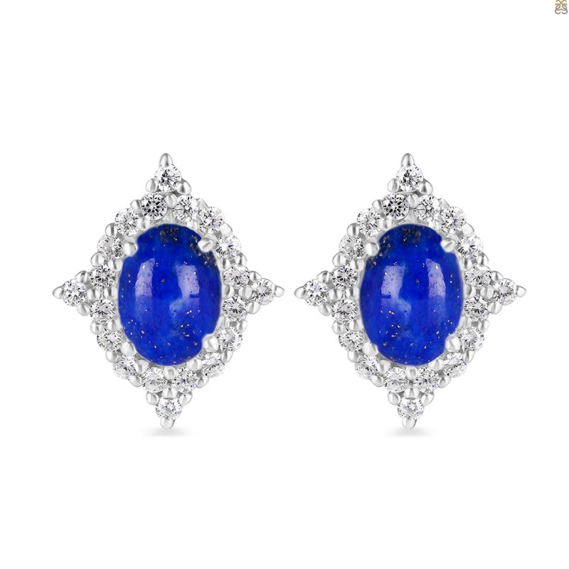 Lapis & White Topaz Stud Earring LLP-RDE-849.