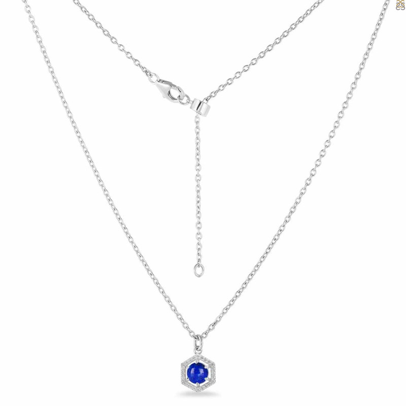 Lapis & White Topaz Necklace With Slider Lock LLP-RDN-69.