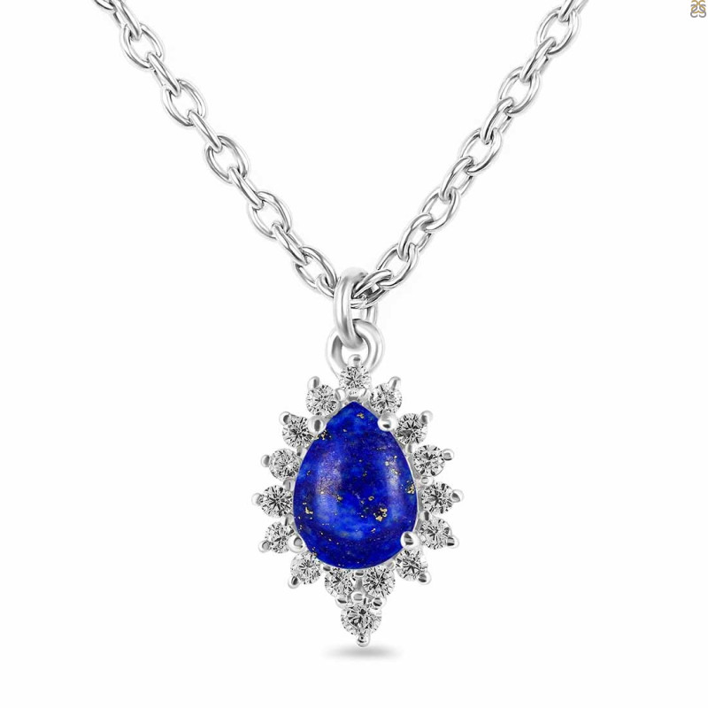 Lapis & White Topaz Necklace With Slider Lock LLP-RDN-79.