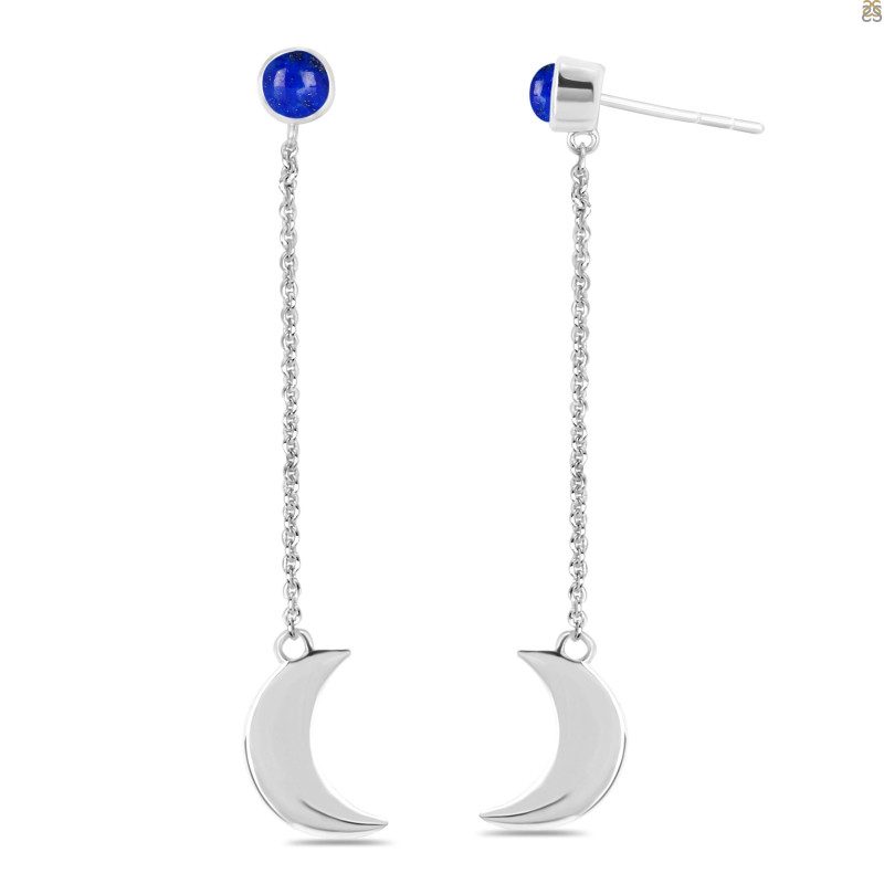 Lapis Chain & Crescent Moon Earring