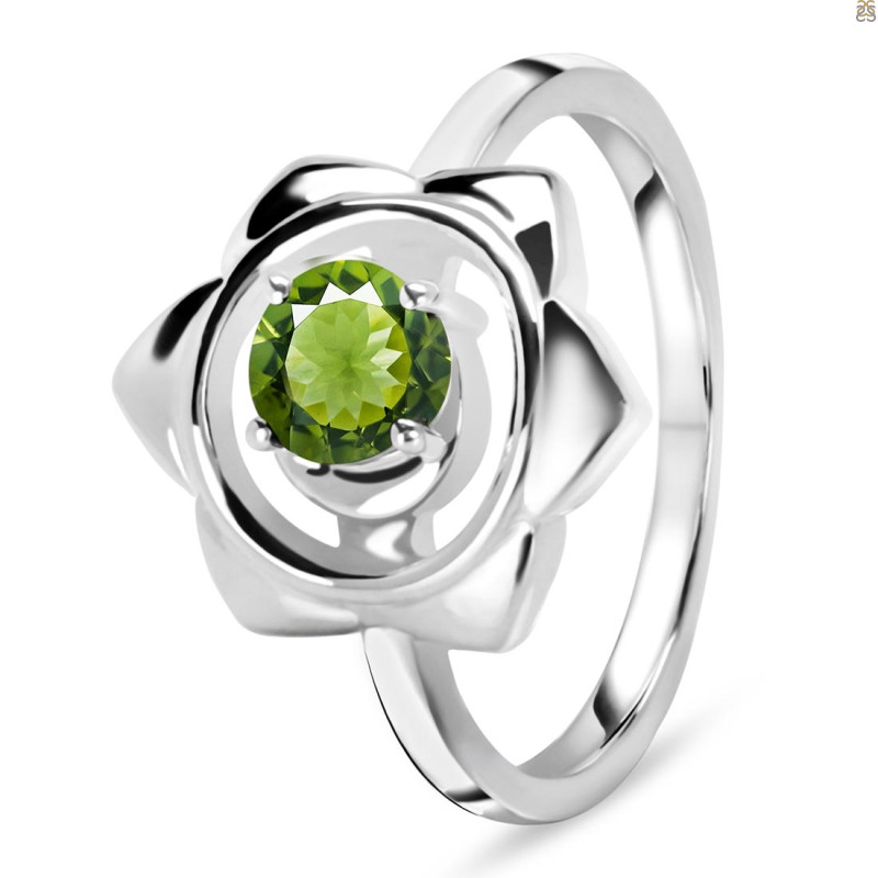 Moldavite Chakra & Crescent Moon Ring MLD-RDR-2140.