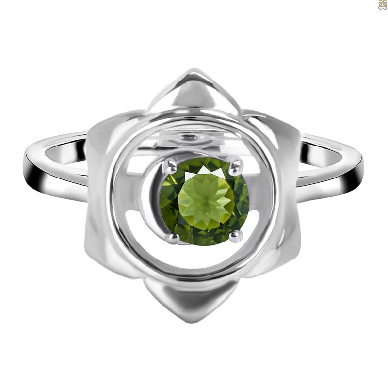 Moldavite Chakra & Crescent Moon Ring MLD-RDR-2140.