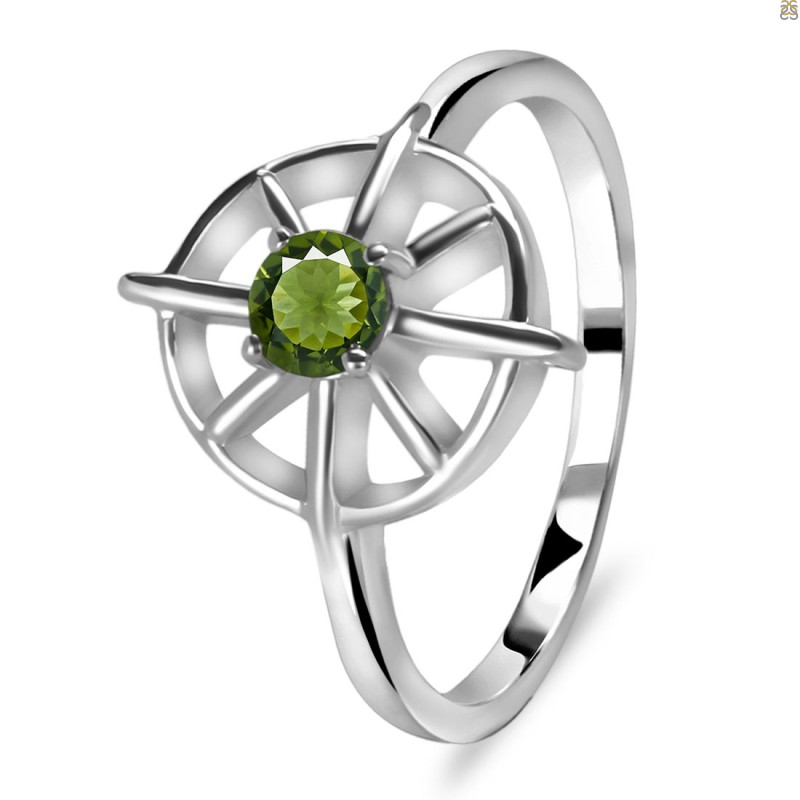 Moldavite Dharma Wheel Ring