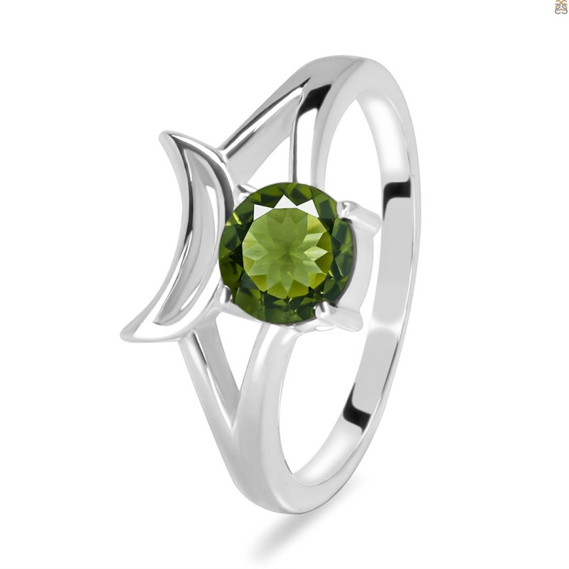 Moldavite Crescent Moon Ring