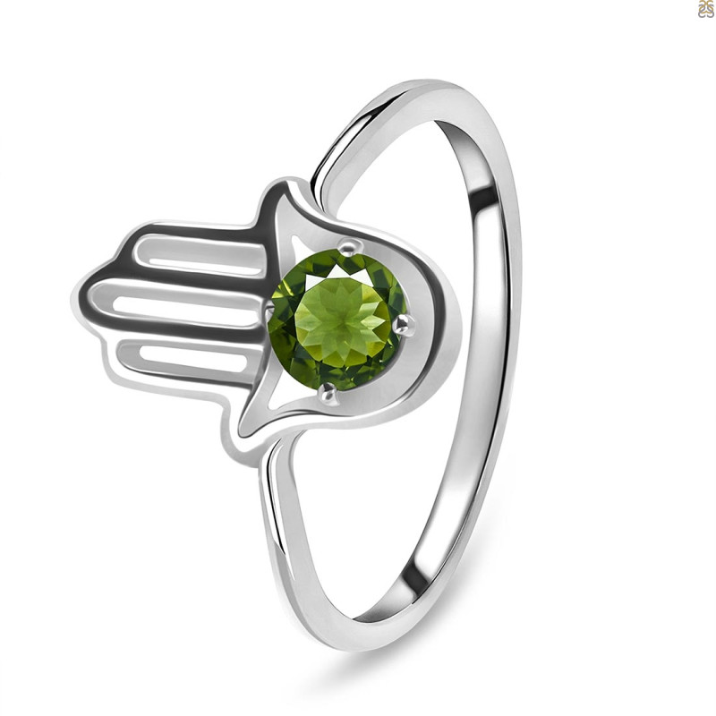 Moldavite Hamsa Hand Ring