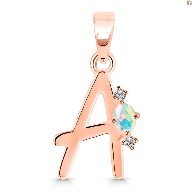 Opal & White Topaz Alphabet A Pendant OPL-RDA-1.