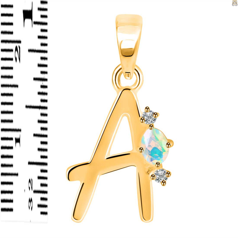 Opal & White Topaz Alphabet A Pendant OPL-RDA-1.