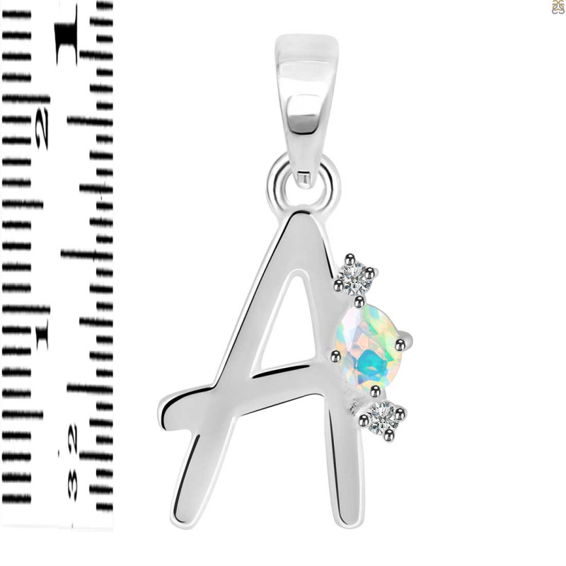 Opal & White Topaz Alphabet A Pendant OPL-RDA-1.