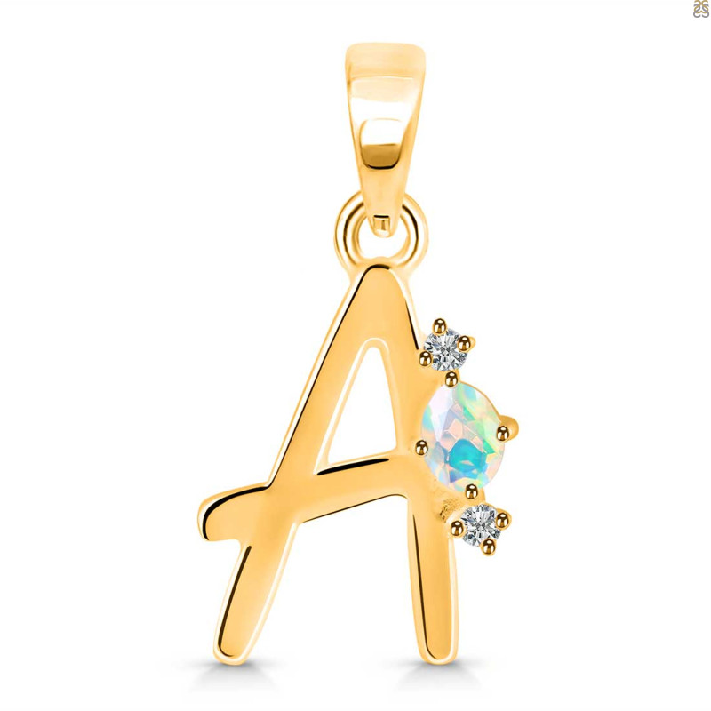 Opal & White Topaz Alphabet A Pendant OPL-RDA-1.