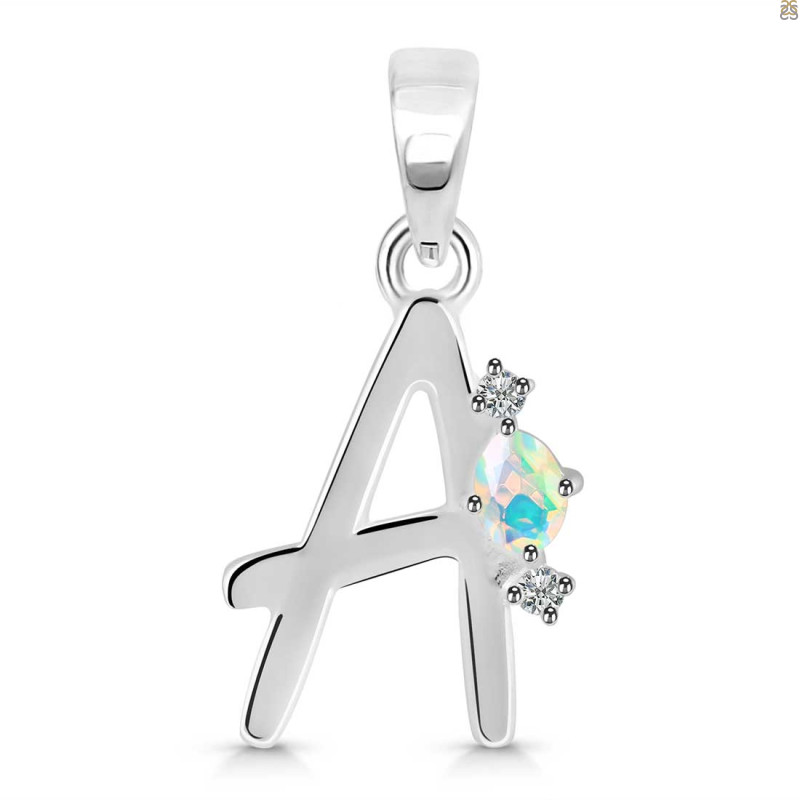 Opal & White Topaz Alphabet A Pendant OPL-RDA-1.