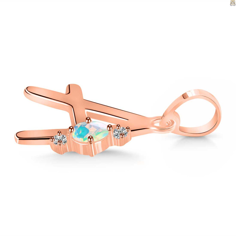 Opal & White Topaz Alphabet A Pendant OPL-RDA-1.