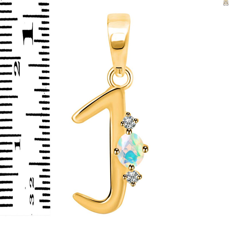 Opal & White Topaz Alphabet J Pendant OPL-RDA-10.