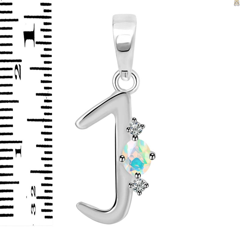 Opal & White Topaz Alphabet J Pendant OPL-RDA-10.