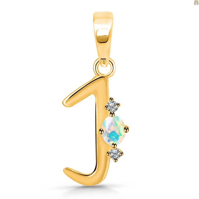 Opal & White Topaz Alphabet J Pendant OPL-RDA-10.