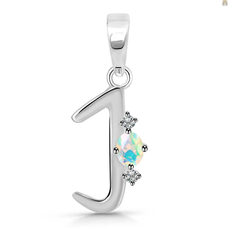 Opal & White Topaz Alphabet J Pendant OPL-RDA-10.