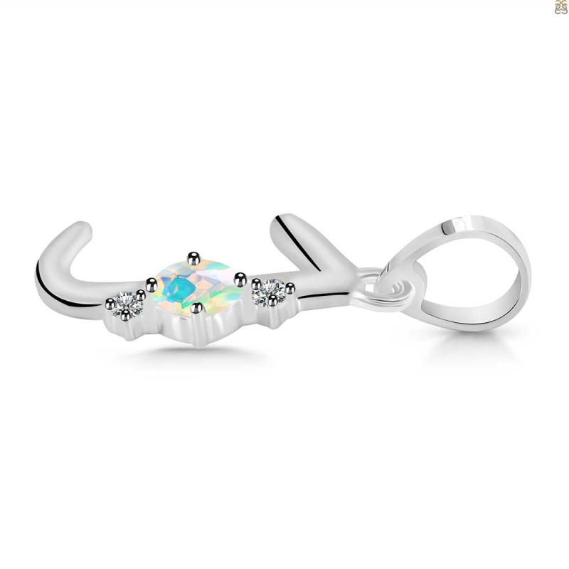 Opal & White Topaz Alphabet J Pendant