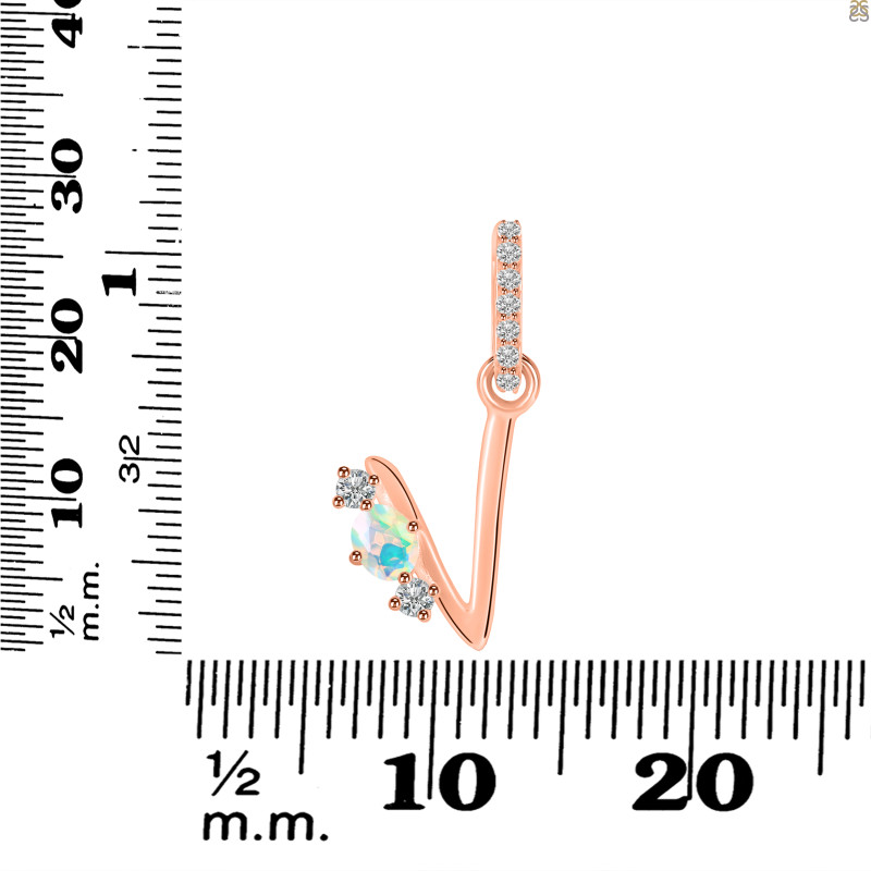 Opal & White Topaz Alphabet V Pendant OPL-RDA-100.