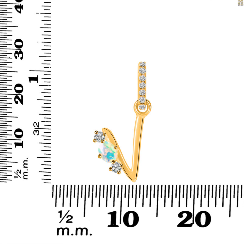 Opal & White Topaz Alphabet V Pendant OPL-RDA-100.