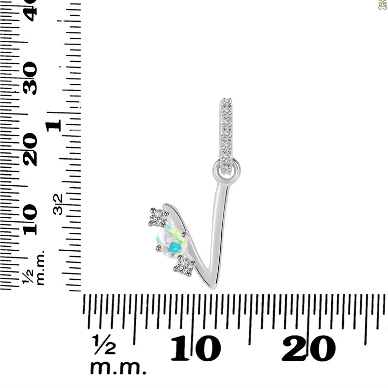 Opal & White Topaz Alphabet V Pendant OPL-RDA-100.