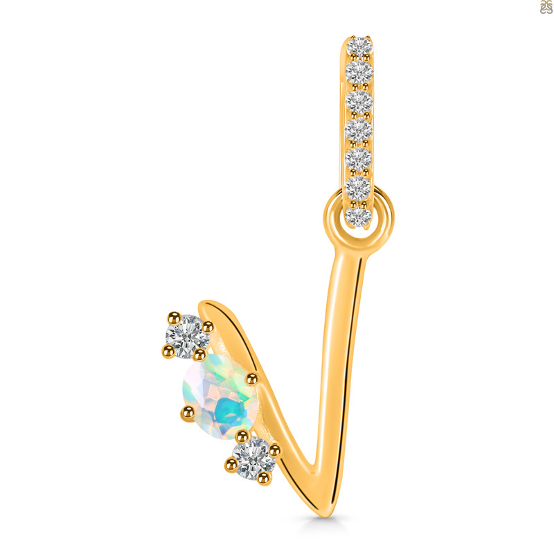 Opal & White Topaz Alphabet V Pendant OPL-RDA-100.