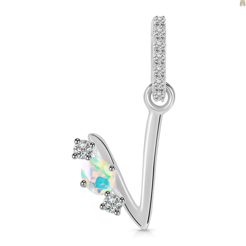 Opal & White Topaz Alphabet V Pendant OPL-RDA-100.