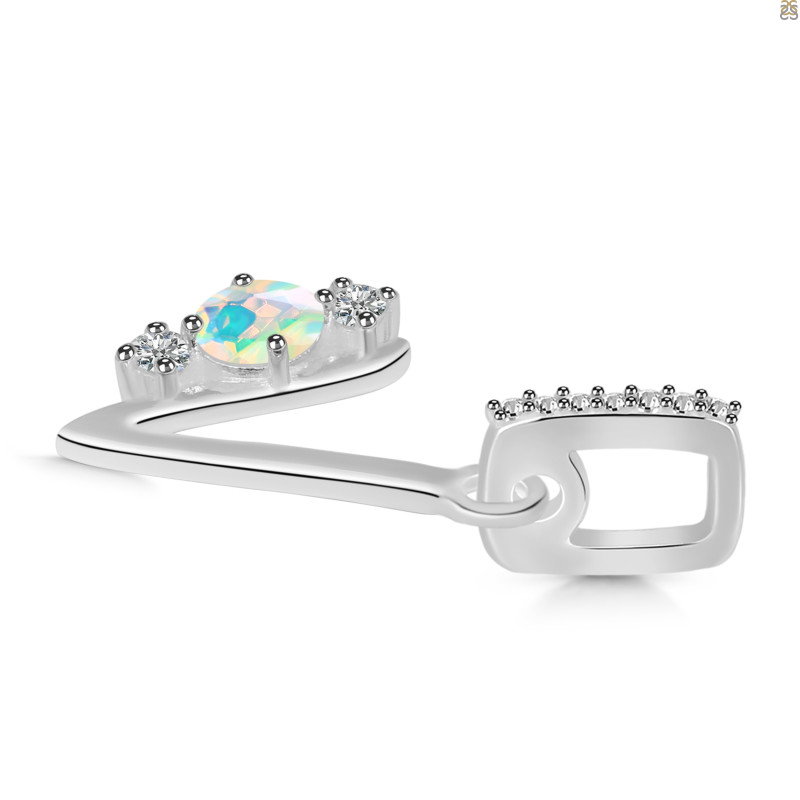 Opal & White Topaz Alphabet V Pendant