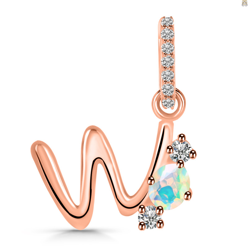 Opal & White Topaz Alphabet W Pendant OPL-RDA-101.
