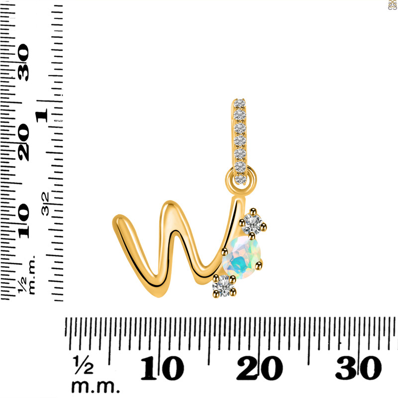 Opal & White Topaz Alphabet W Pendant OPL-RDA-101.