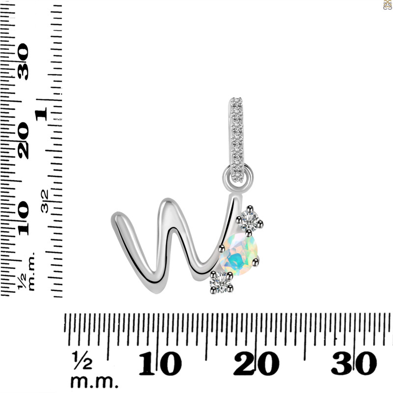 Opal & White Topaz Alphabet W Pendant OPL-RDA-101.