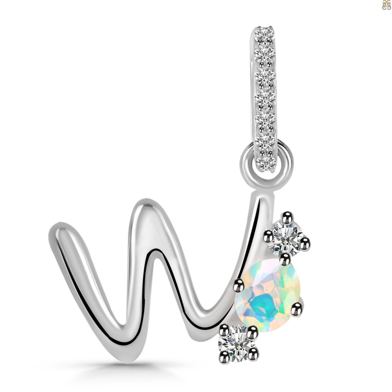 Opal & White Topaz Alphabet W Pendant OPL-RDA-101.