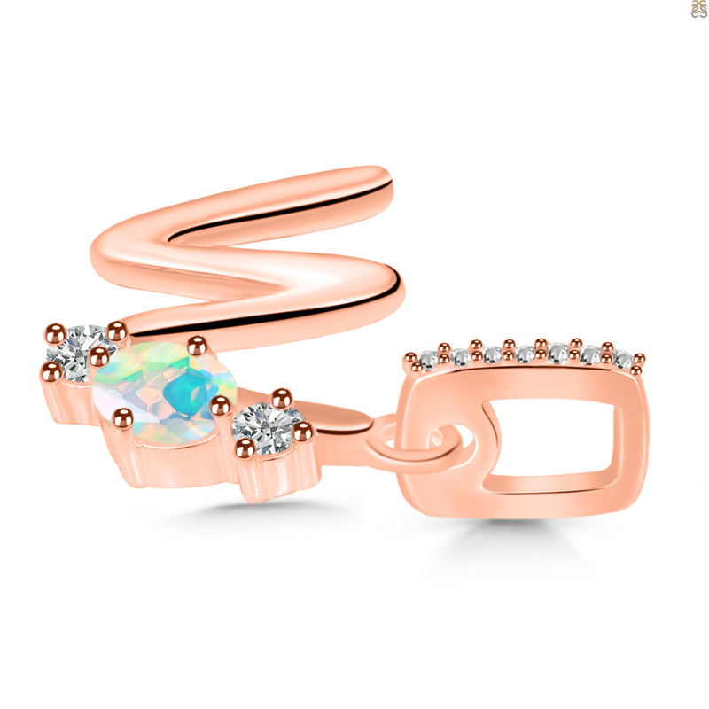 Opal & White Topaz Alphabet W Pendant OPL-RDA-101.