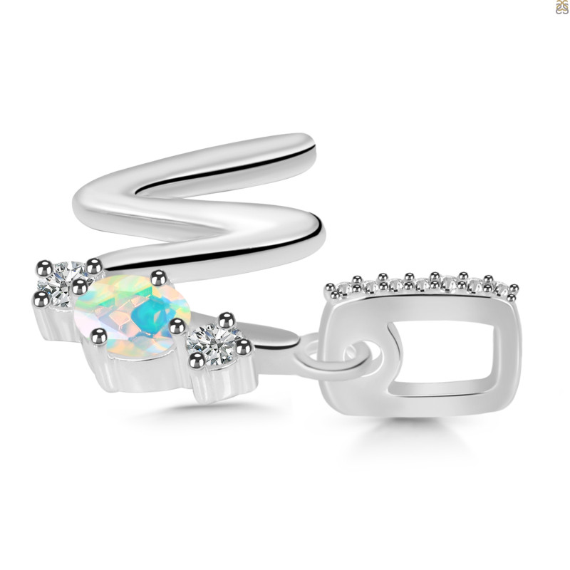 Opal & White Topaz Alphabet W Pendant