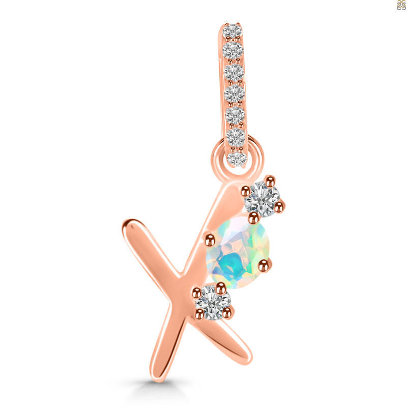 Opal & White Topaz Alphabet X Pendant OPL-RDA-102.