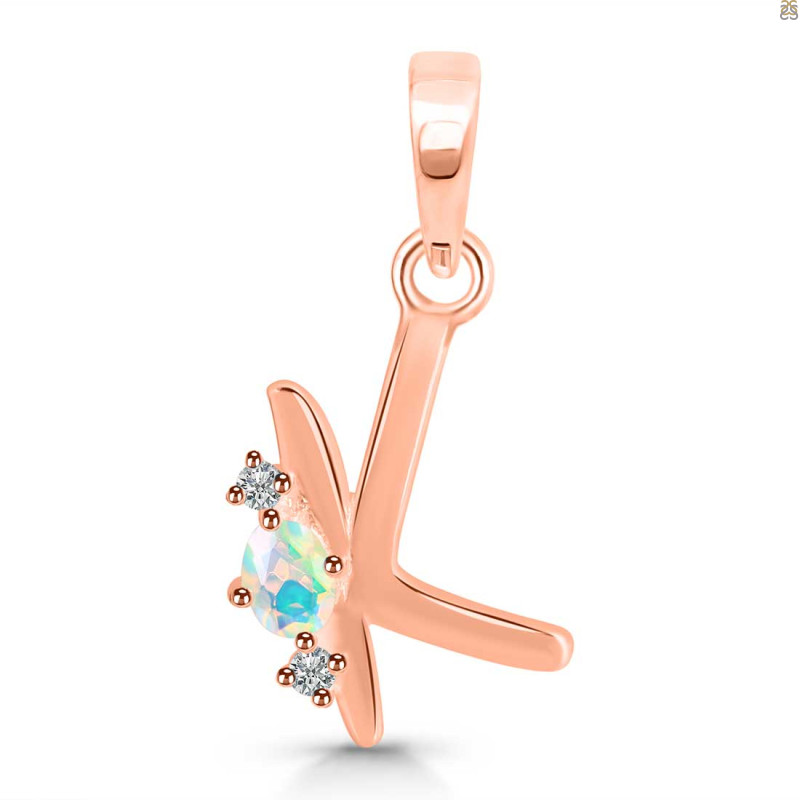Opal & White Topaz Alphabet K Pendant OPL-RDA-11.