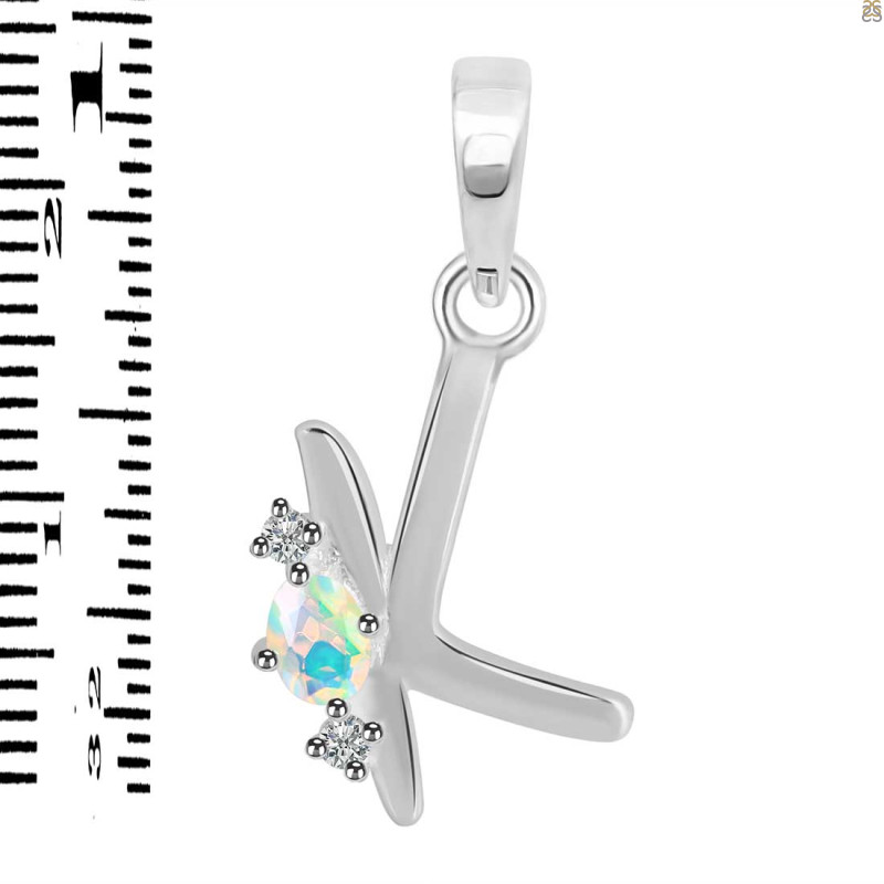 Opal & White Topaz Alphabet K Pendant OPL-RDA-11.