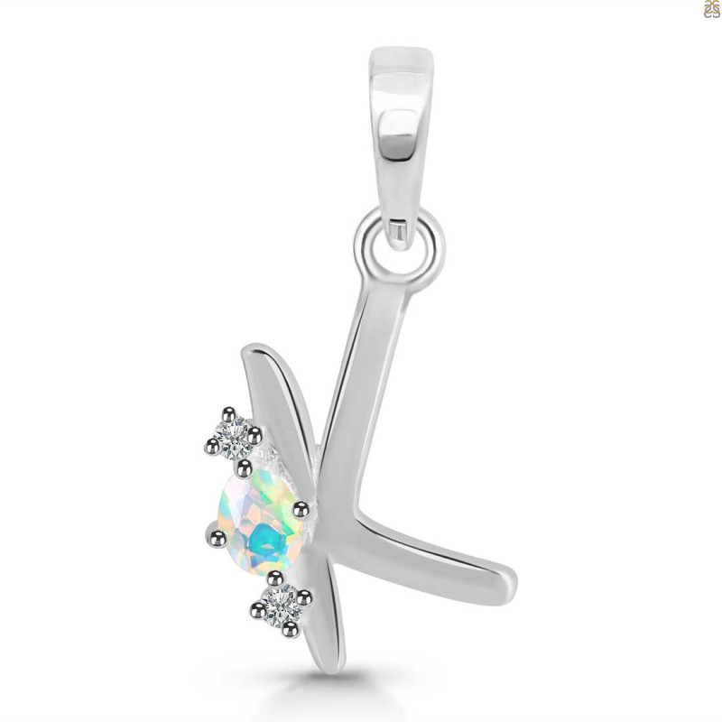 Opal & White Topaz Alphabet K Pendant OPL-RDA-11.