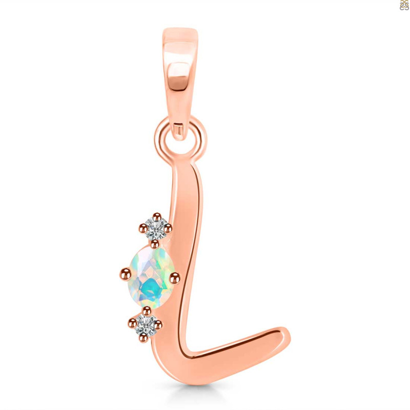 Opal & White Topaz Alphabet L Pendant OPL-RDA-12.
