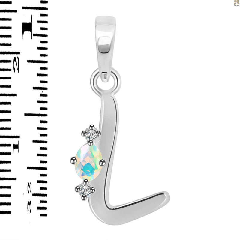 Opal & White Topaz Alphabet L Pendant OPL-RDA-12.